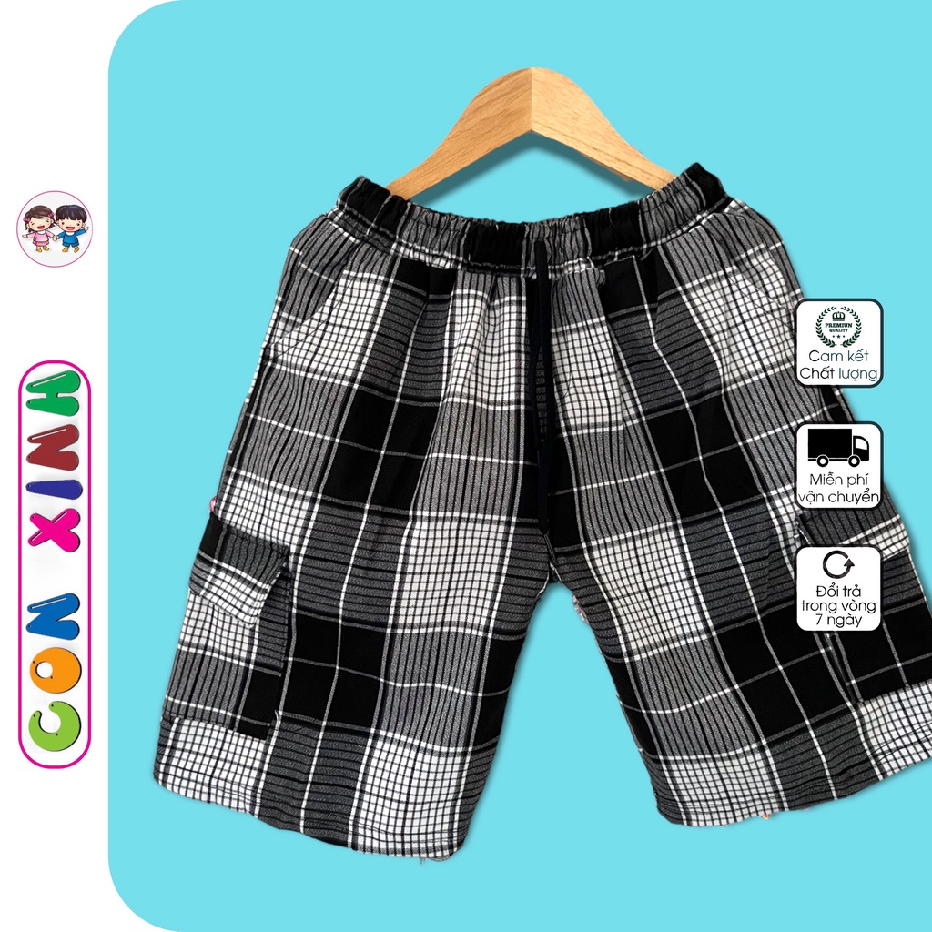 Quần sọt bé trai con xinh, quần caro bé trai từ 14 đến 45kg