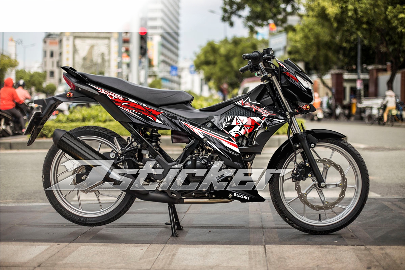 Tem KingDrag - Satria ( Raider ) - tem đỏ rời dán xe đen