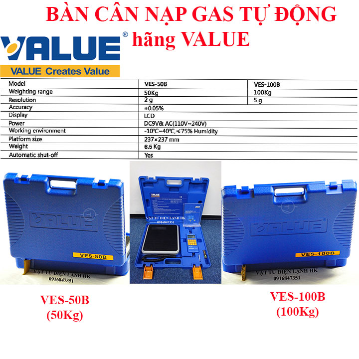 Bàn cân nạp gas điện tử tự động value ves-50b 50kg - ves-100b 100kg - can ga 50b 100b