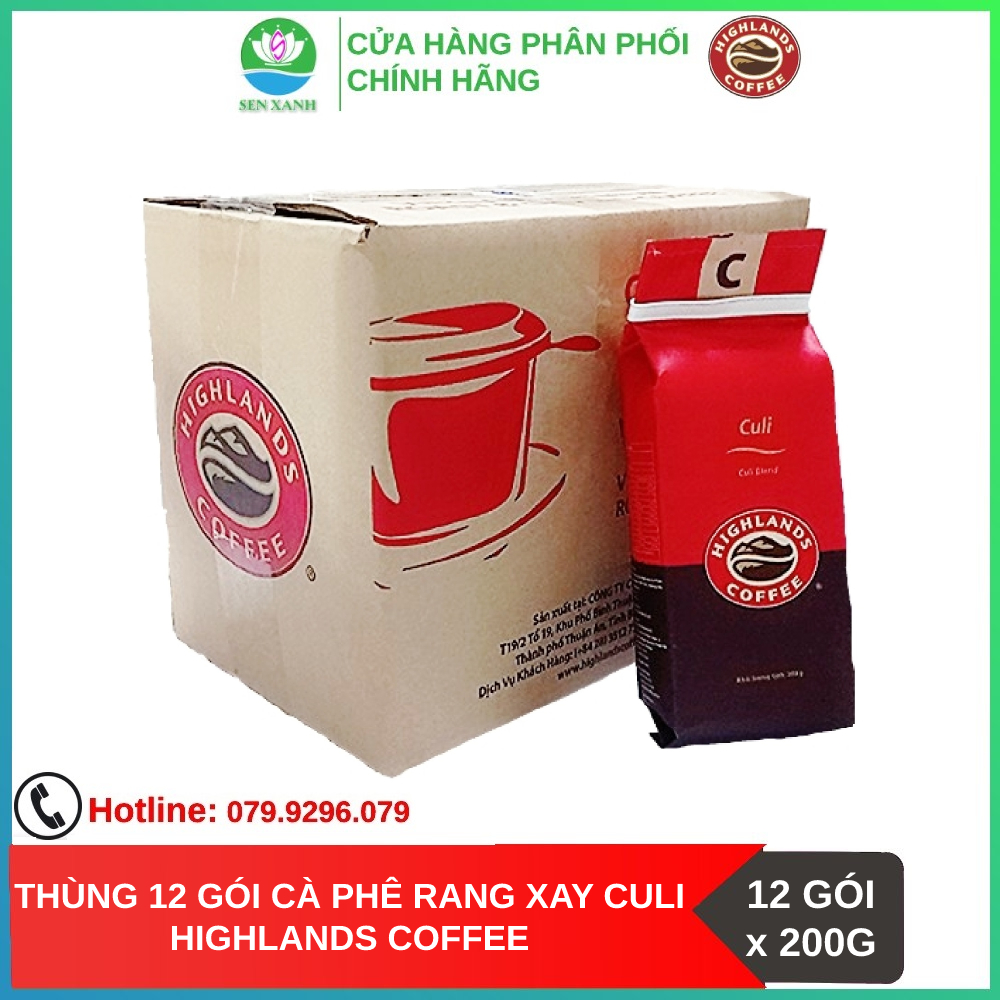 SenXanh CAFE Thùng 12 gói Cà phê Rang xay Culi Highlands coffee 200g