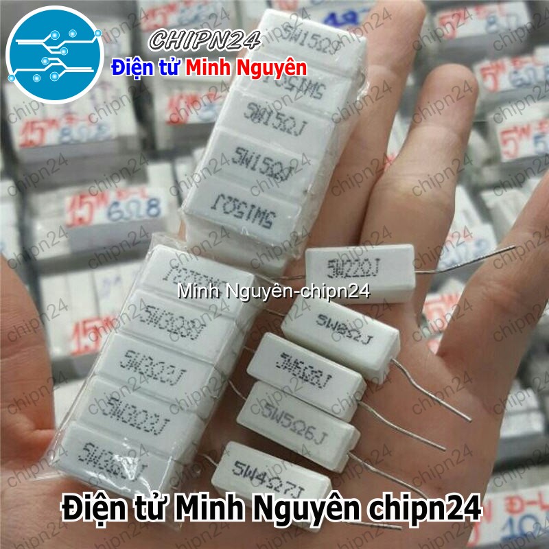 [3 con] (F313) Điện Trở Sứ 5W 5% Loại Nằm (Từ 0.1R đến 0.82R) - [Chọn Loại] - HHH.00400