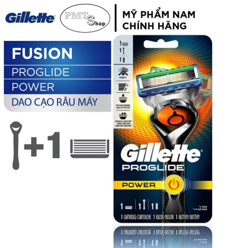 [Đức] Dao cạo râu máy cao cấp 5 lưỡi Gillette Fusion Proglide Power (Cán Dao + Lưỡi Dao + Đầu bảo vệ)