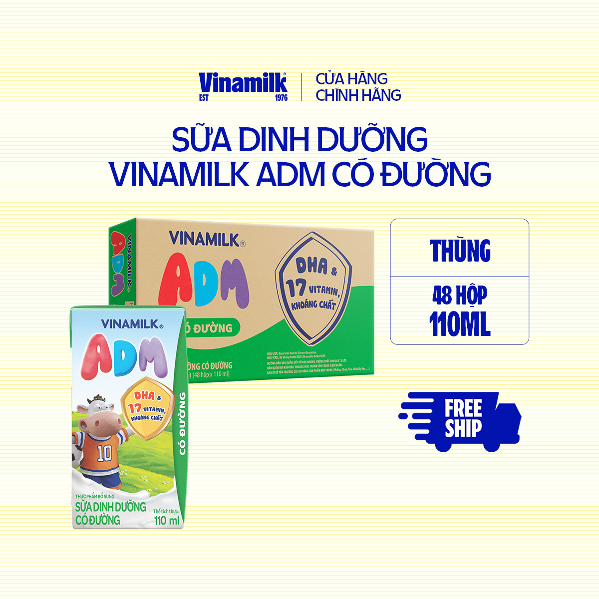 2 Thùng Sữa dinh dưỡng Vinamilk ADM Gold IQ Có đường Hộp 110ml - 48 hộp/Thùng