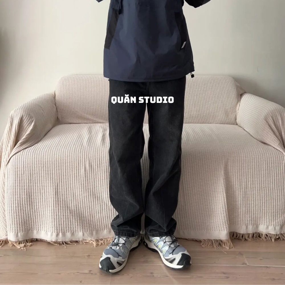 Quần Baggy Nam Ống Rộng Quăn Studio - Quần Jean Nam Màu Đen Dáng Suông Form Chuẩn Hàn Quốc Qr02