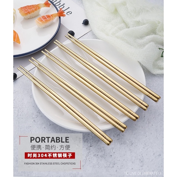 Set 5 đôi đũa ăn inox 304 cao cấp sang trọng