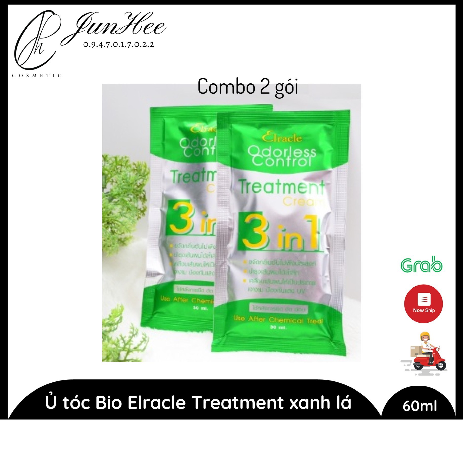 [Junhee Auth] Combo of 2 Packs of Thai Green Bio Elracle Treatment 3in1 Hair Treatment Packs