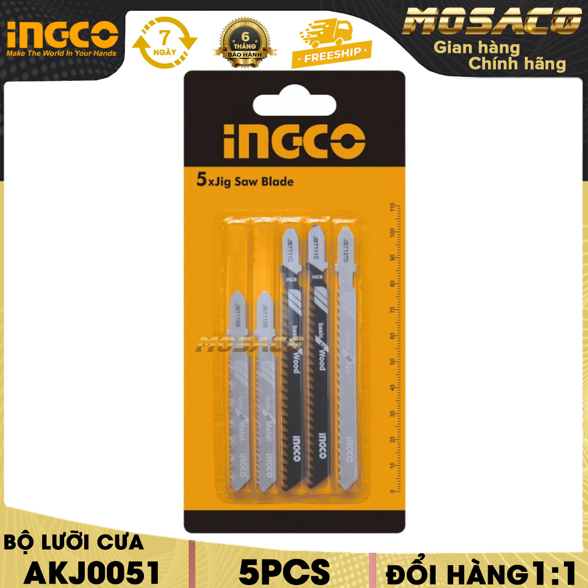 Set 5 saw blade parasols ingco AKJ0051 saw blade cover 2 saw blade for wood, 2 Metal saw blades, 1 saw blade aluminum. Packing in latitude single, kerf đẹp-mosaco