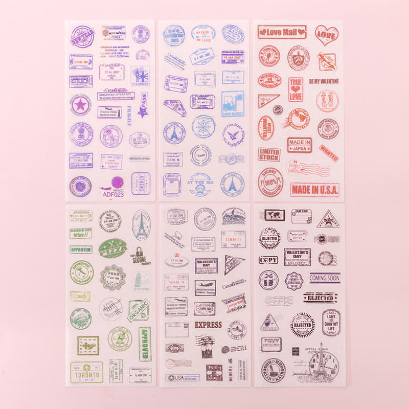 Set 6 tấm sticker dán logo vintage trang trí sổ tay