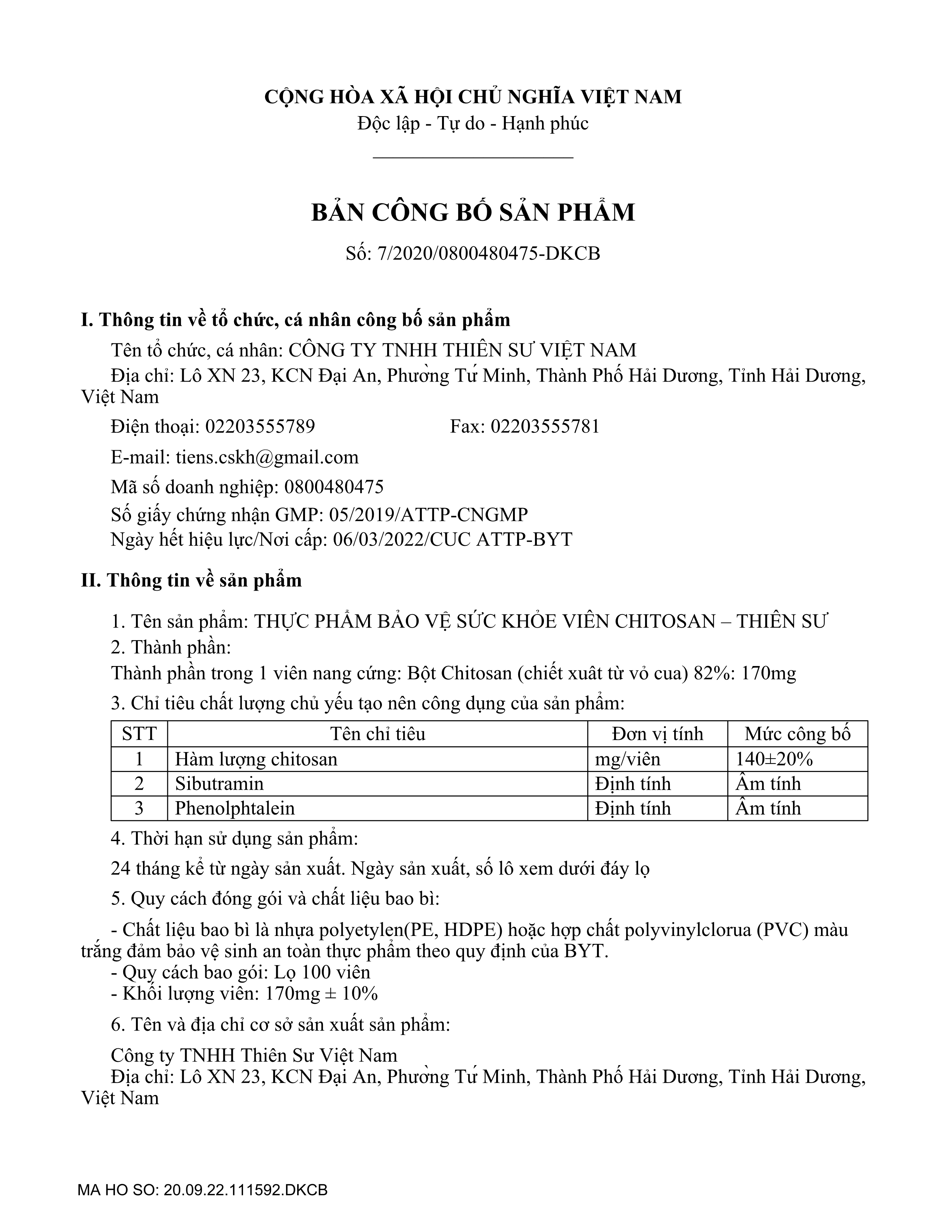 Viên Chitosan Tiens - Thiên Sư – 100 viên/lọ