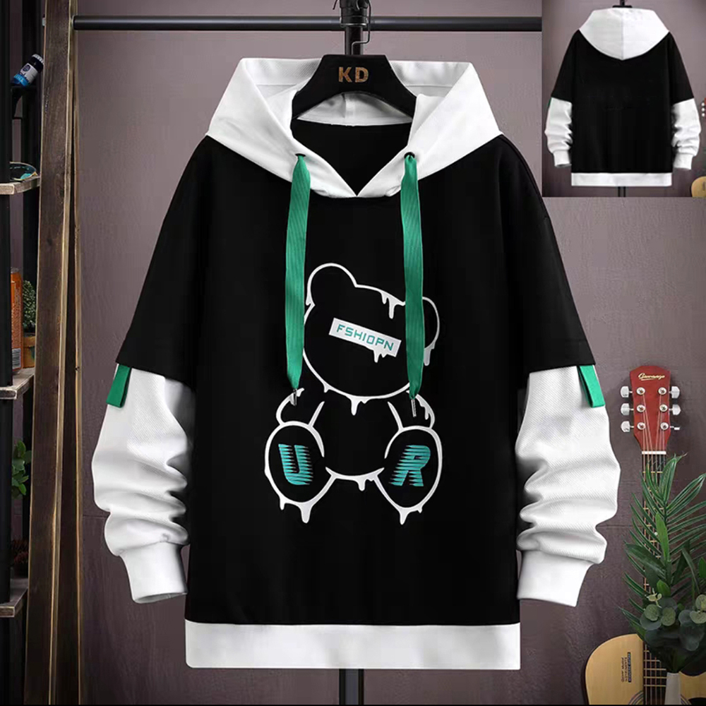 Áo hoddie mũ chùm logo gấu fashion vải 2 lớp 4menhn ao top nam 90000203c