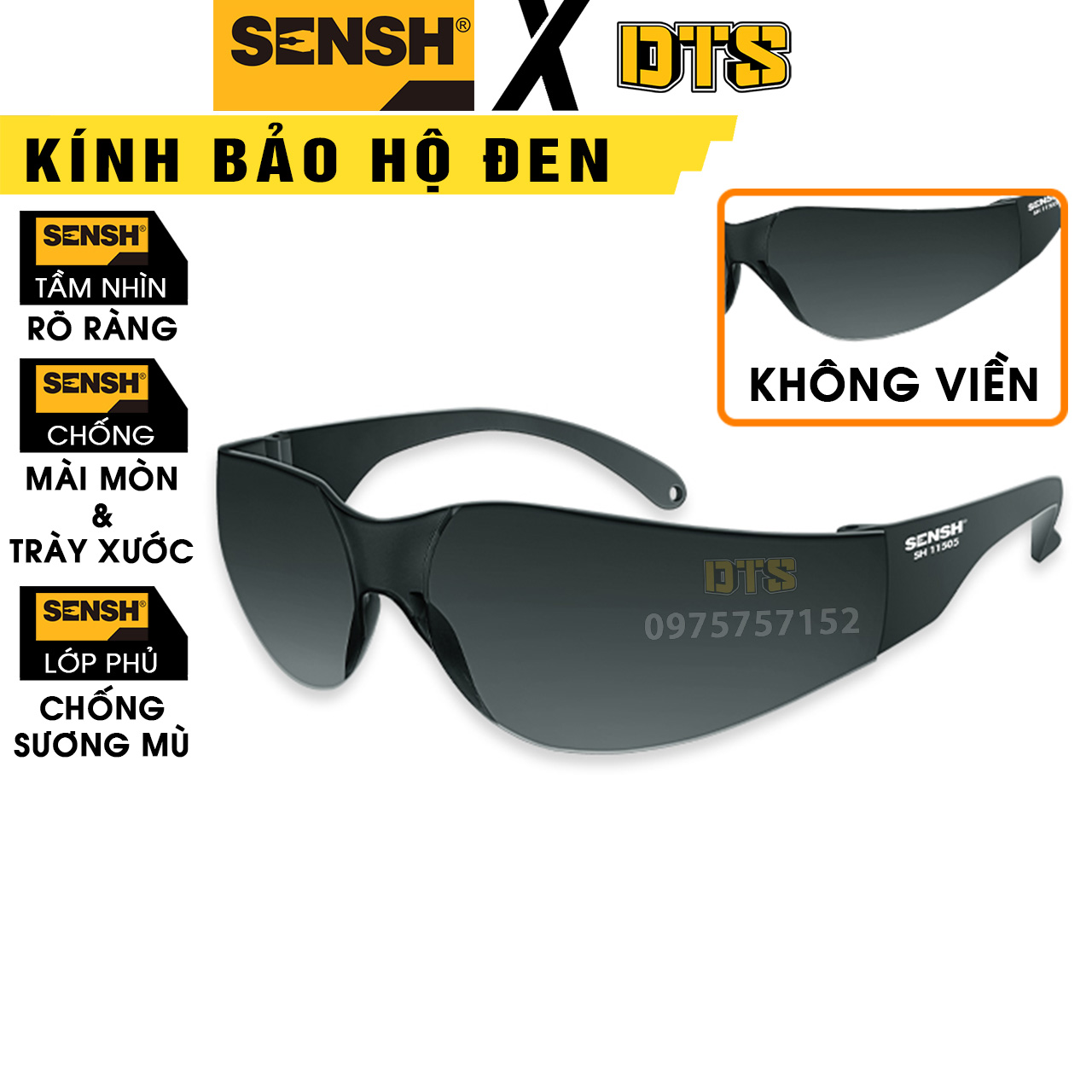 Kính bảo hộ đen SENSH | Kính chống bụi, chống tia UV, chống trầy xước, chống đọng sương, bảo vệ mặt | Kính bảo hộ lao động, kính mắt đa năng, mắt kính đi xe máy
