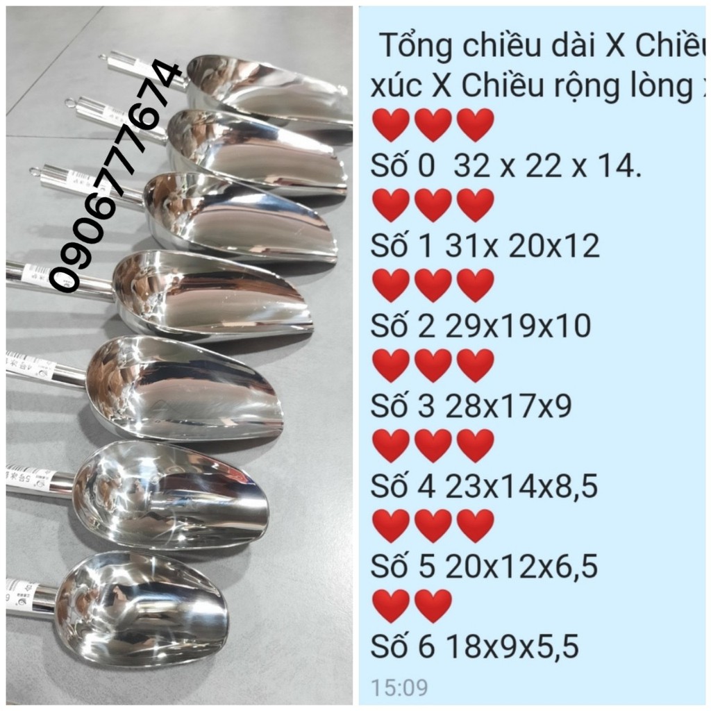 XÚC ĐÁ XÚC HẠT INOX LOẠI 1 ĐỦ SIZE