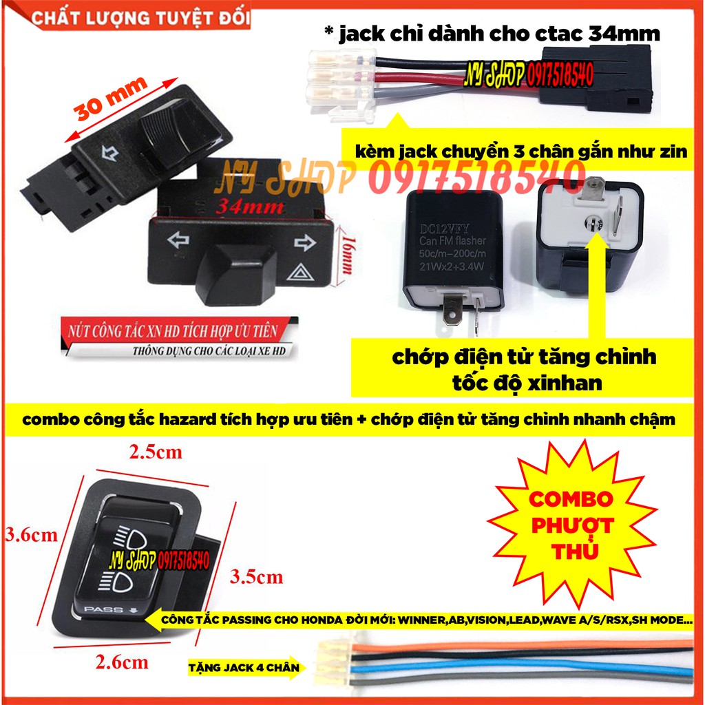 COMBO PHƯỢT THỦ CÔNG TẮC XI NHAN KẾT HỢP HAZARD + CTAC PASSING KÈM CHỚP ĐIỆN TỬ