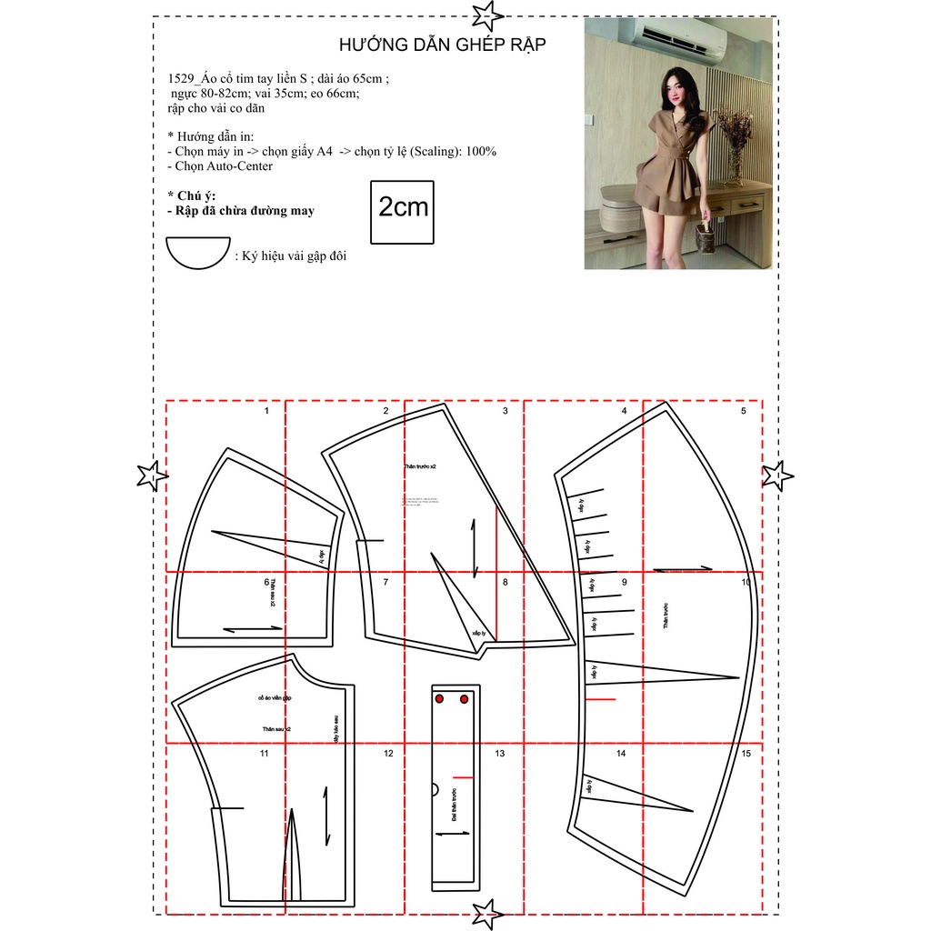 Rập giấy áo kiểu nữ mã 1529 (BẢN VẼ)
