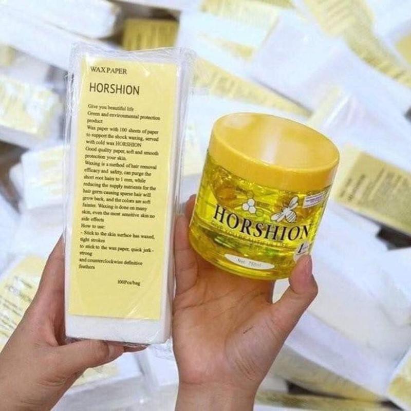 Sáp Wax lông Horshion con ong wax lạnh mật ong Hàn Quốc 750ml | Tặng kèm 100 tờ giấy wax nhập khẩu