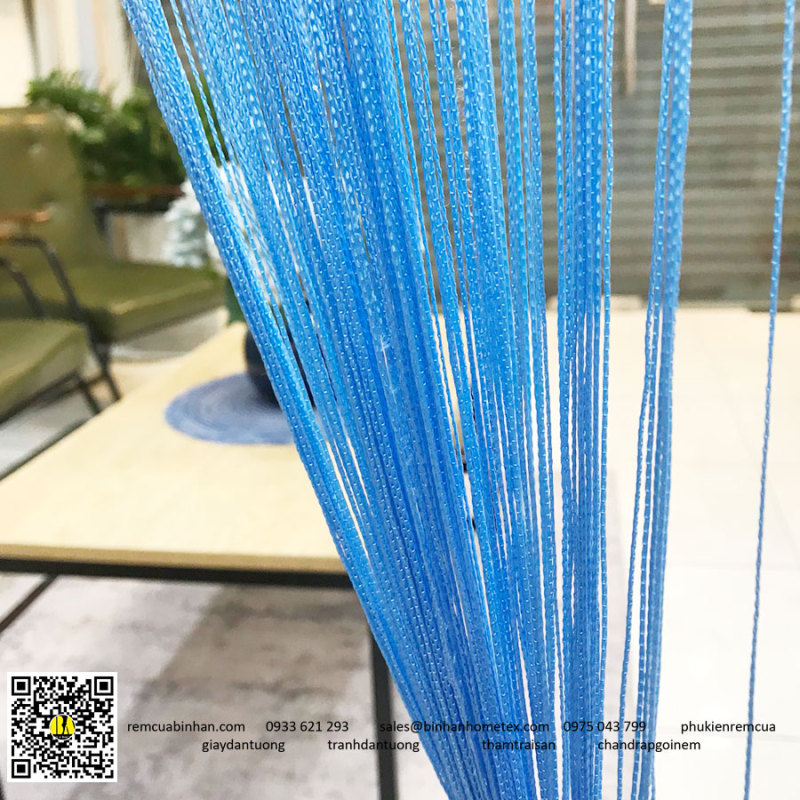 Rèm sợi chỉ trơn màu xanh blue 3m*3m Rèm sợi chỉ trang trí nhà hàng, shop, spa tiệc cưới