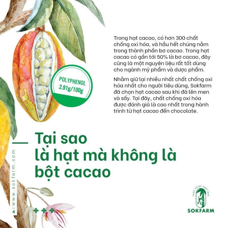 Cacao Mật Hoa Dừa Sokfarm 75g