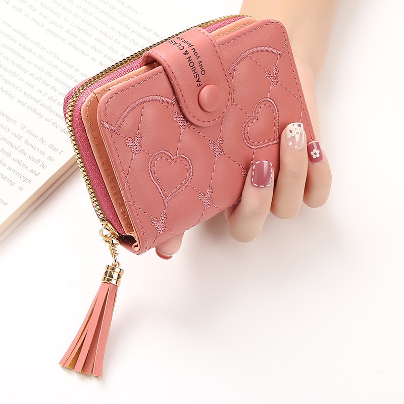 Ví ngắn nữ mini fashion classic thêu trái tim v563 sang trọng