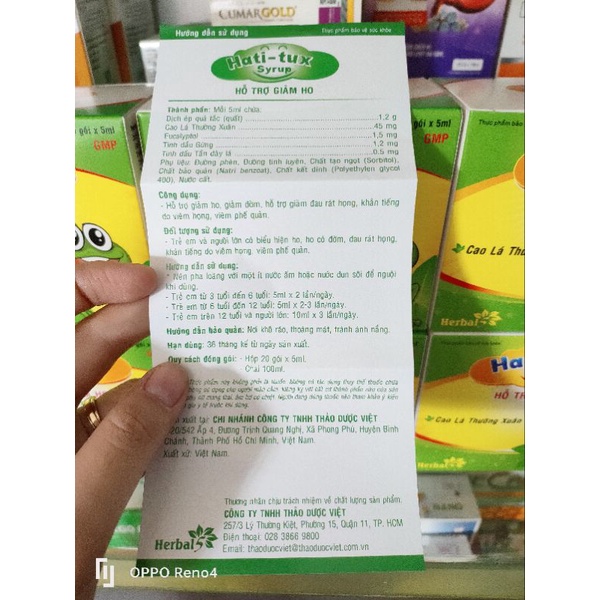 Siro Ho Hati - Tux (Hộp 20 Gói 5Ml)