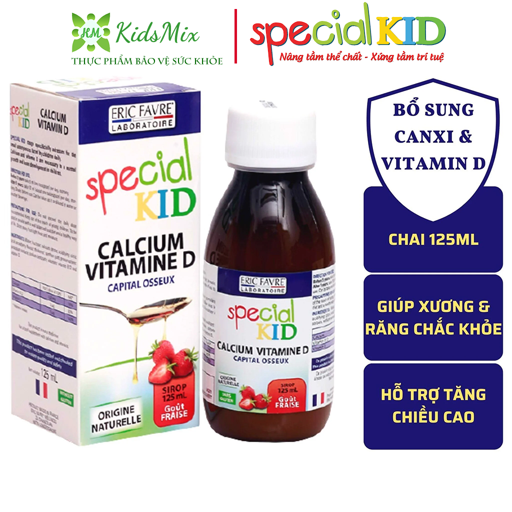 Siro hỗ trợ tăng chiều cao, bổ sung Canxi và Vitamin D - Special Kid Calcium Vitamine D - 125ml [Eric Favre - Pháp]