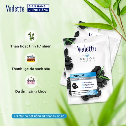 Combo 5 Mặt Nạ Giấy Than Hoạt Tính Vedette 22ml x 5