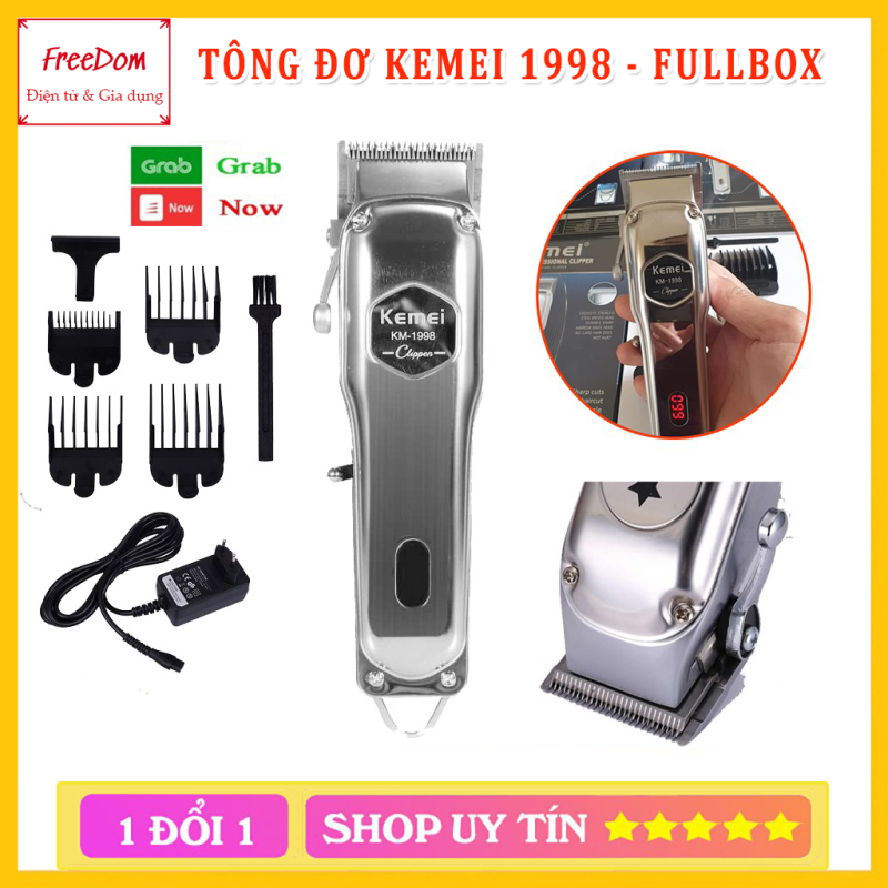 Tông đơ cắt tóc không dây chuyên nghiệp chất liệu hợp kim nhôm hàng không cao cấp Kemei KM-1998 có thể cắm điện sử dụng trực tiếp pin lithium 2000mAh chất lượng - hãng phân phối chính thức giá rẻ