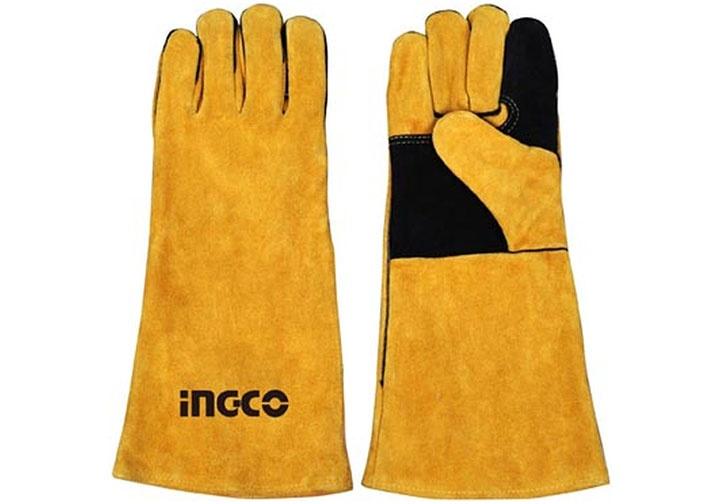 Găng tay hàn INGCO HGVW02 16" bao tay vải da bảo hộ lao động da bò thật chịu nhiệt hàn tig mềm mại thao tác chuẩn