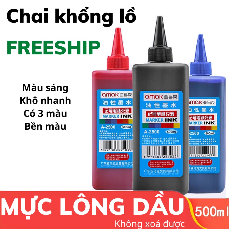 Mực Đổ Bút Lông Dầu Mực Bút Đánh Dấu 3 Màu Xanh Đỏ Đen Không Xoá Được Chai