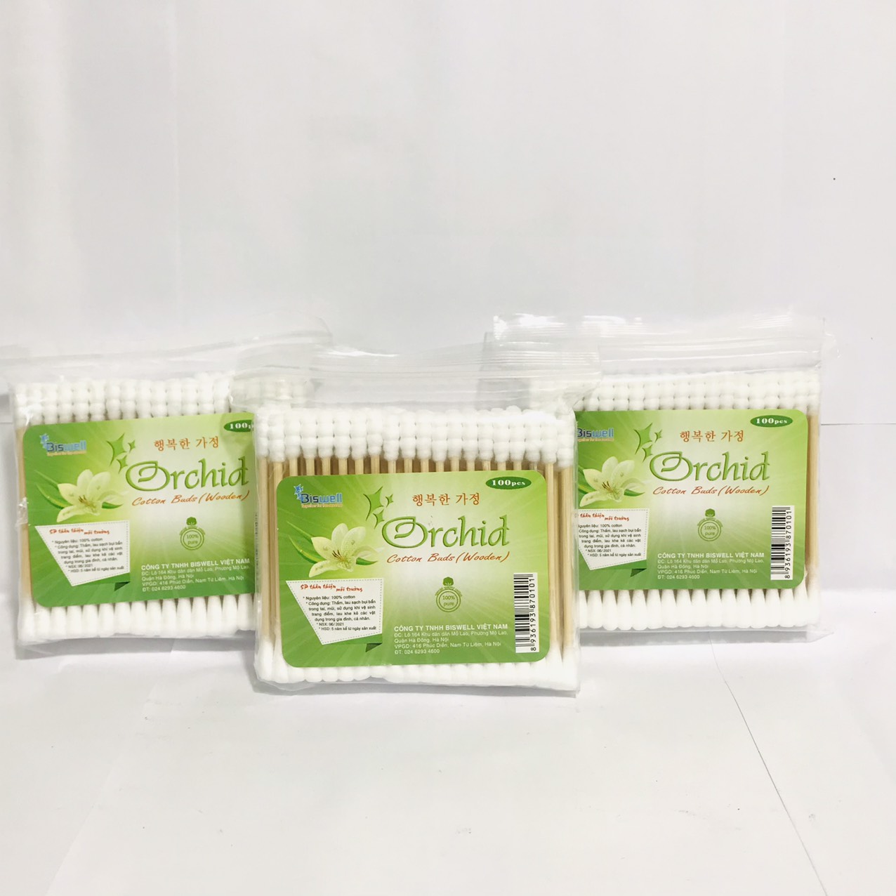 Tăm Bông Cán Gỗ Orchid Xuất Hàn 100 que