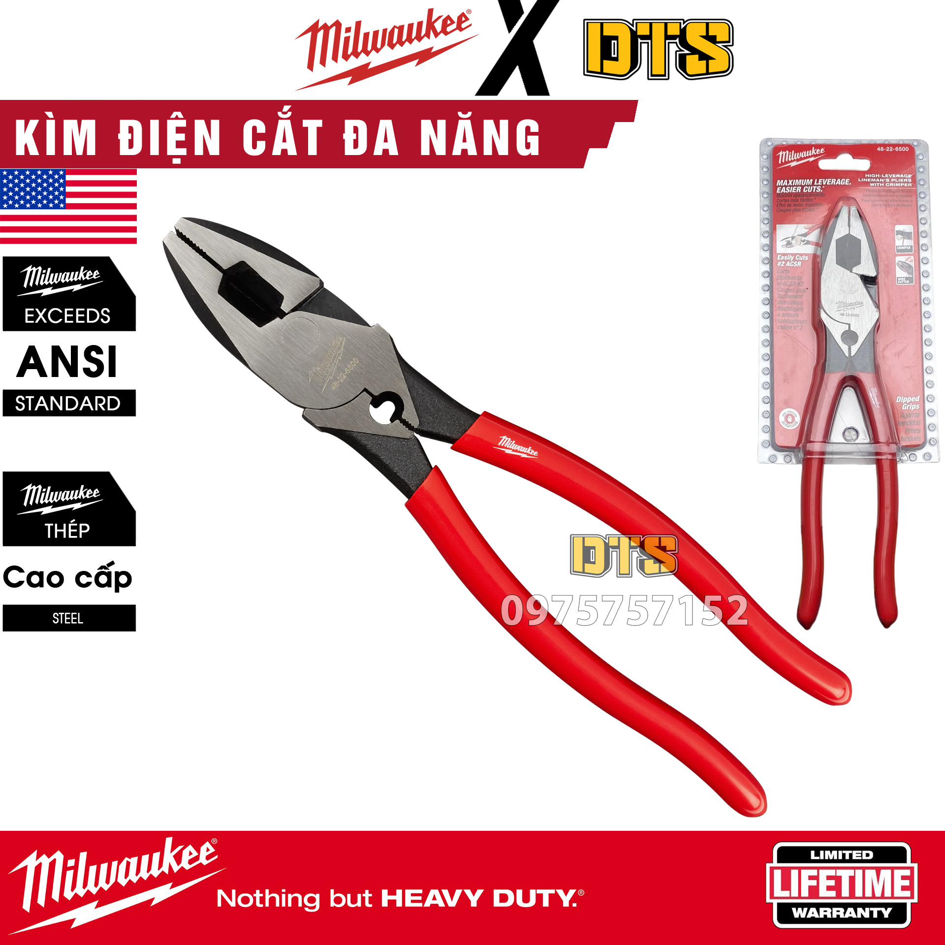 Kìm đa năng cắt cáp Milwaukee 9 inch | Kìm điện răng đòn bẩy tối đa ...