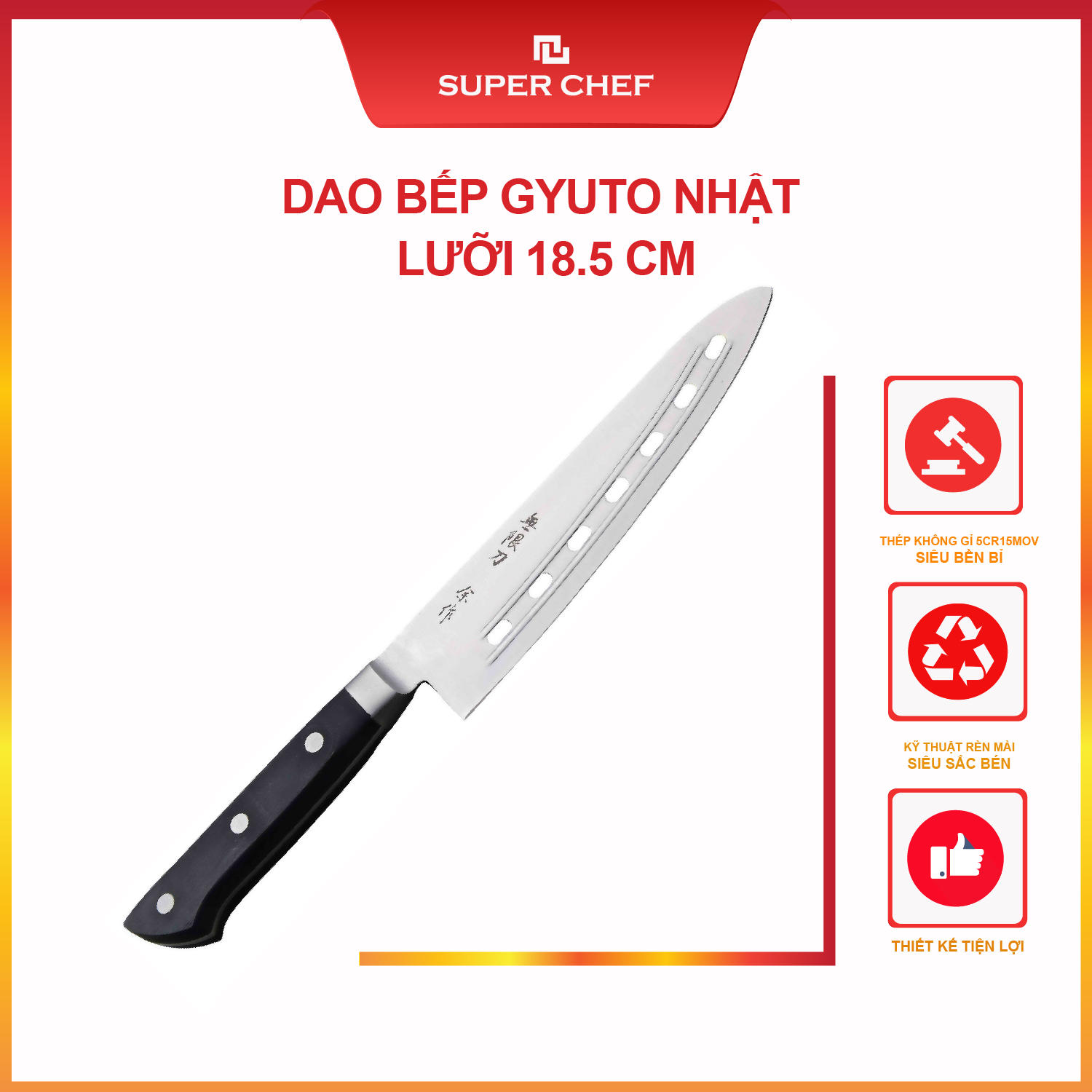 Dao Bếp Dài Đa Năng Gyuto Super Chef Siêu Sắc Bén, Lâu Cùn Siêu Bền DAO B