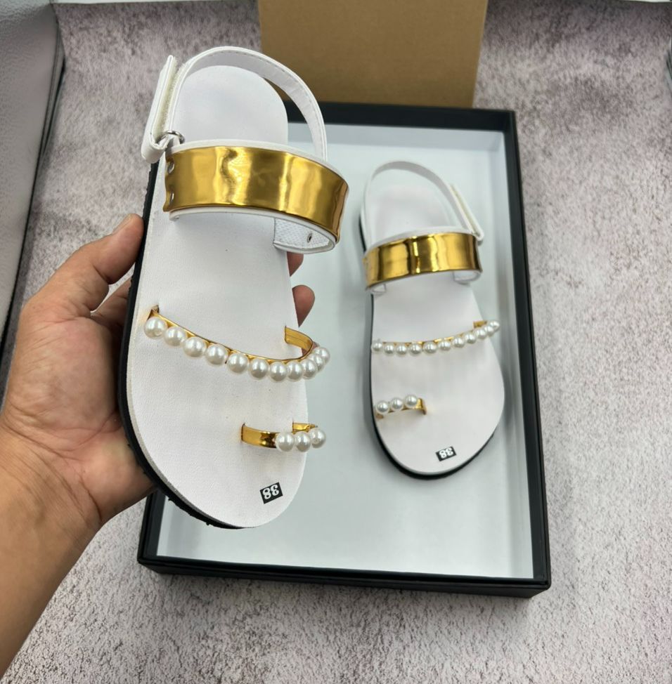 Giày sandal đan nữ + châu trắng-xăng đan học sinh