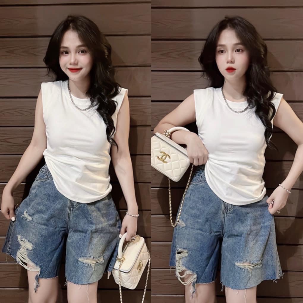 Áo thun nữ dáng ôm Cổ Tròn Tay tay hến nhún eo