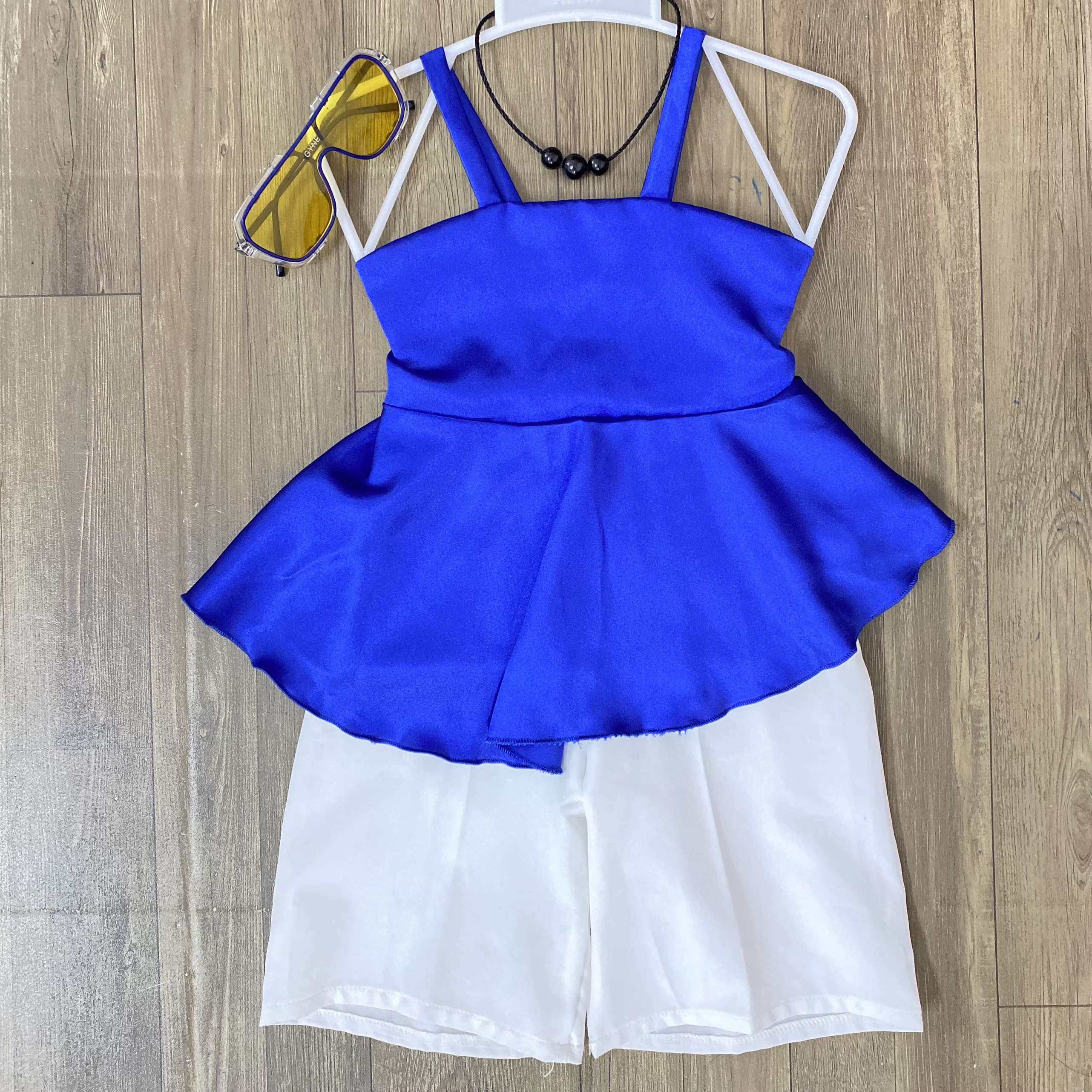 Bộ quần áo bé gái phi lụa xanh coban 8-23kg Angel Baby Thời Trang Thiết Kế