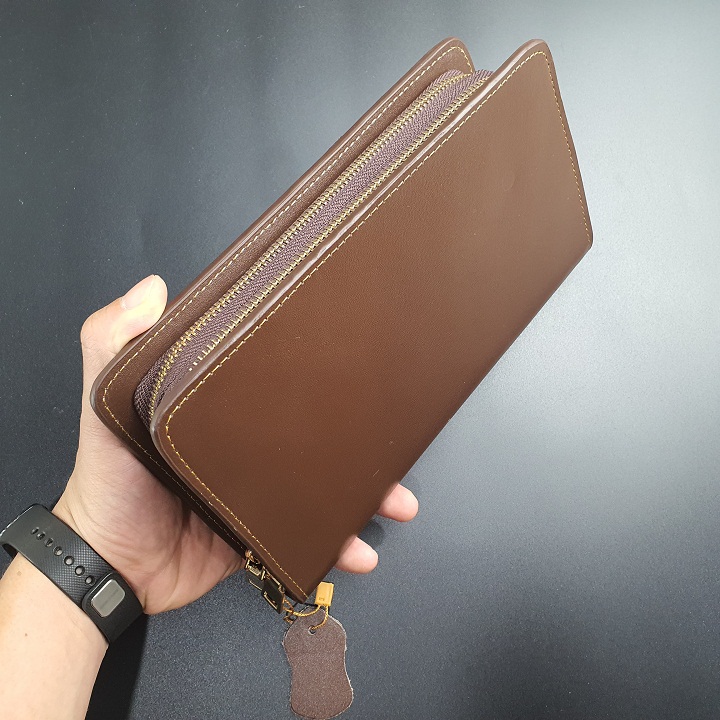 [Da thật] Clutch 2 ngăn kéo da Nappa CL124 (Black-Brown)