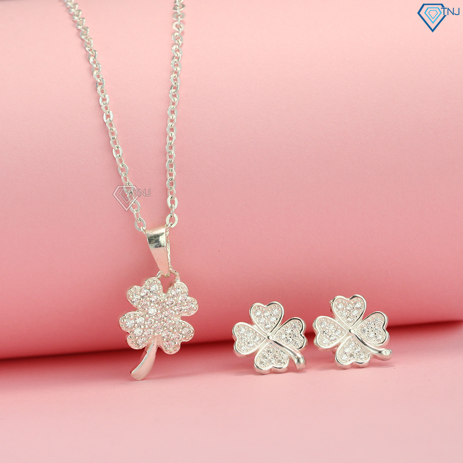 Dây chuyền nữ bạc 925 - Vòng cổ bạc nữ hình cỏ 4 lá đính đá DCN0115 - Trang Sức TNJ