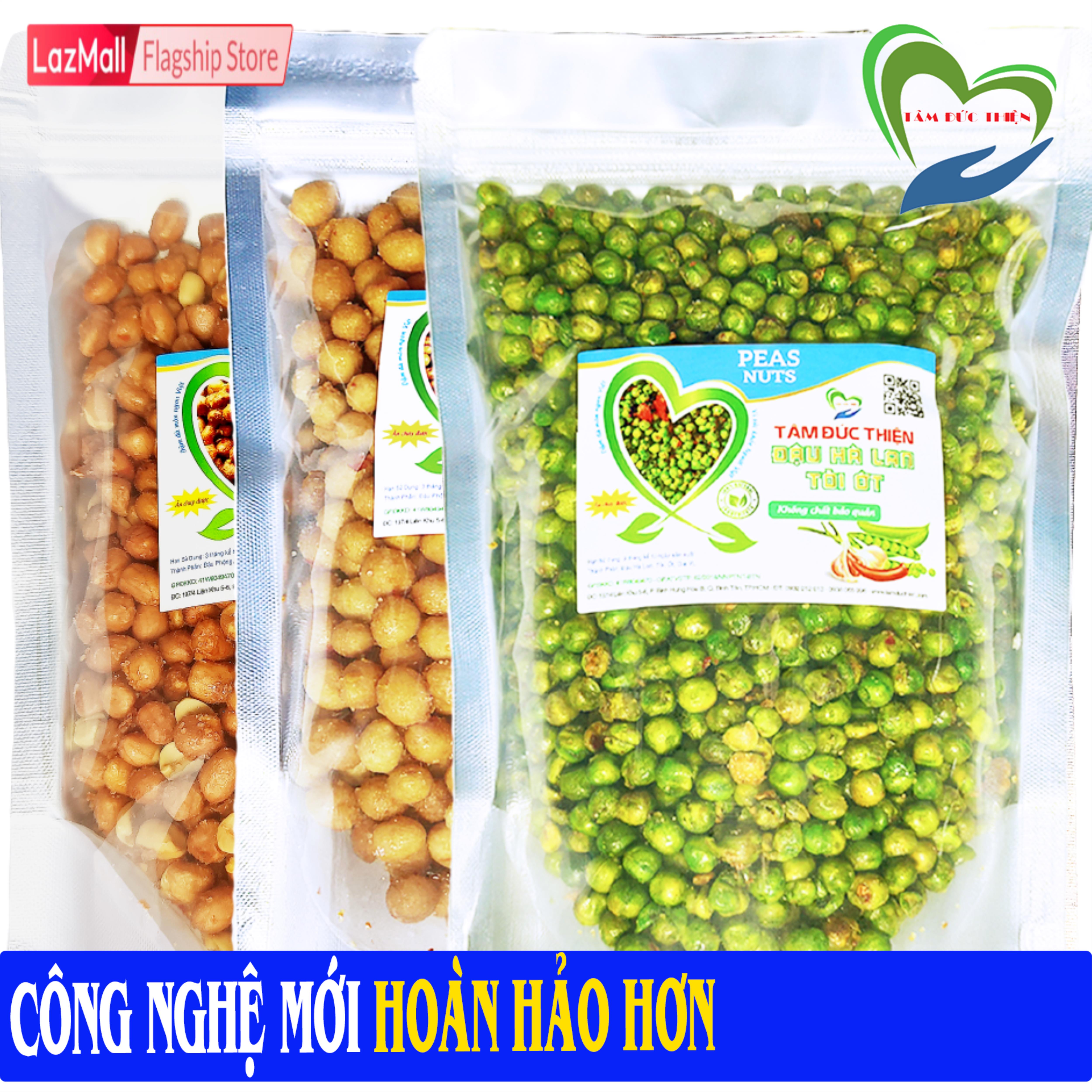 Combo 1K500GR Đậu Rang Tỏi Ớt: Đậu Phộng Đậu Hà Lan Da Cá Tâm Đức Thiện 3 Túi ZIP 500GR Thực Phẩm Đóng Gói Đóng Hộp Ăn Liền đồ ăn vặt Lazada Thực Phẩm Khô bánh kẹo quà Tết