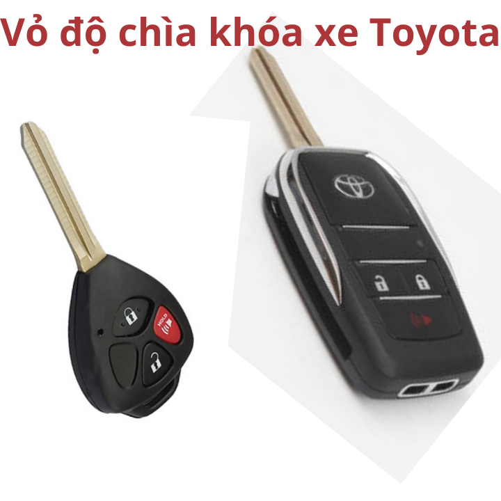 Vỏ Độ Chìa Khoá Gập Xe Toyota Vios, Yaris, Fortuner, Innova, Camry, Hilux- 3 Nút Tam Giác Dưới Còi Đỏ