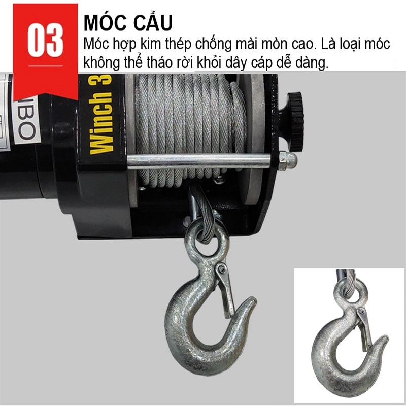 Tời điện kéo xe 12V 3000LB 1.3 tấn