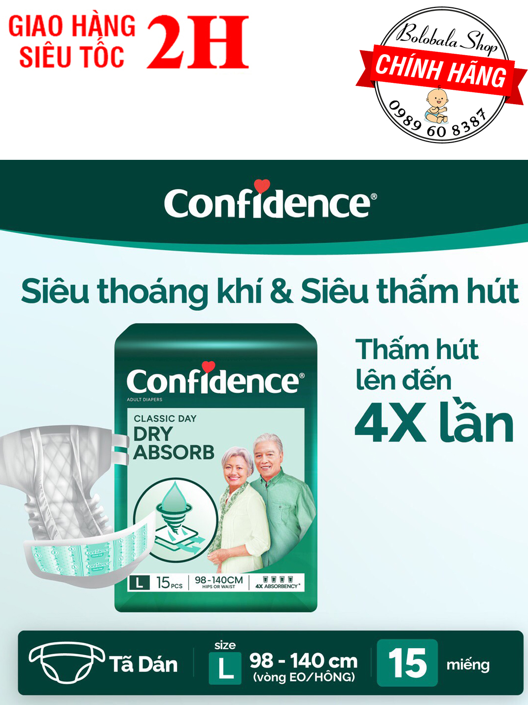 Tã dán Người Lớn Confidence Classic Day size M/L 15 miếng [HÃNG TÃ HUGGIES]