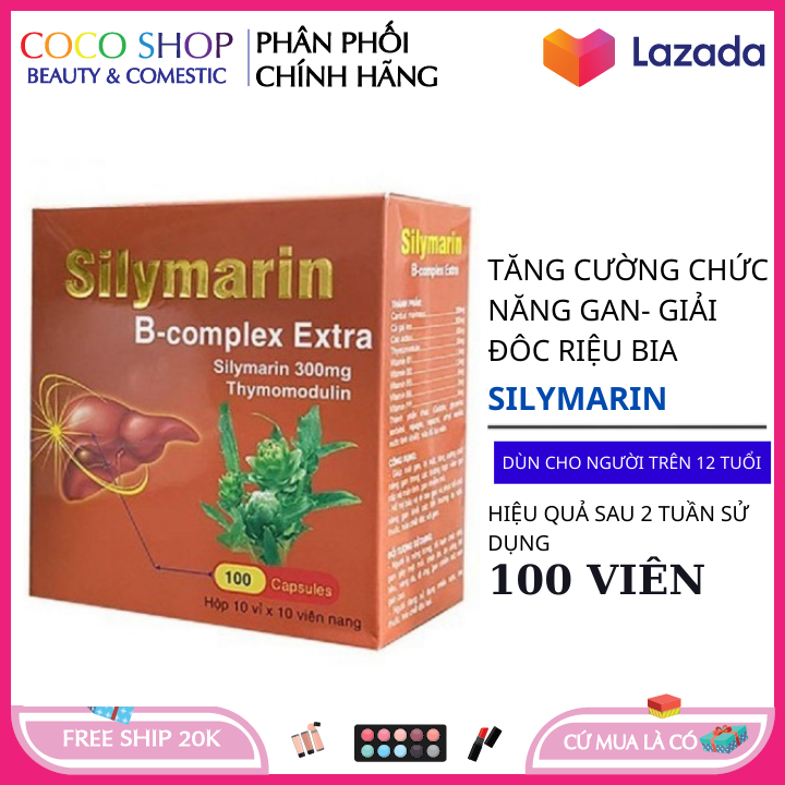 Silymarin - Tăng cường chức năng gan, tăng sức đề kháng, bảo vệ tế bào gan, giảm mệt mỏi, chán ăn, ăn khó tiêu, vàng da, dị ứng, bí tiểu tiện, táo bón - hộp 100 viên
