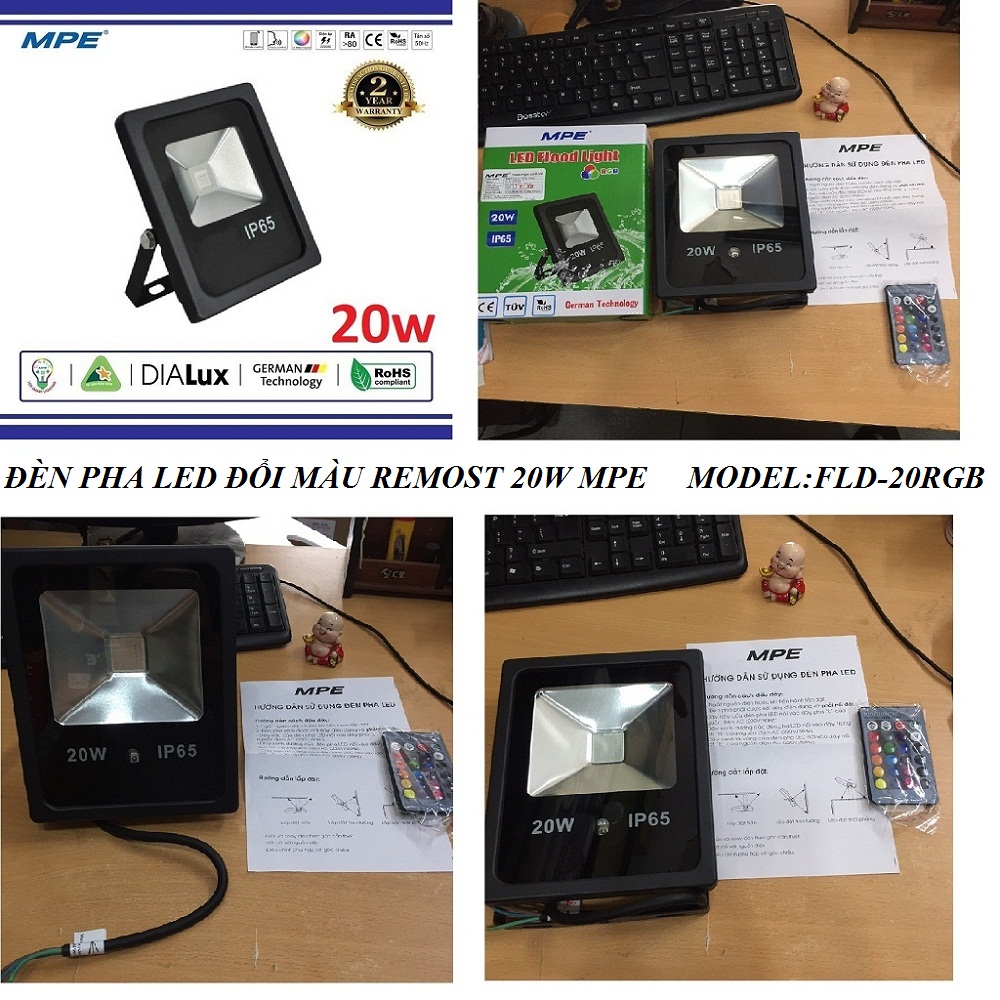[HCM]ĐÈN PHA LED ĐỔI MÀU CÓ REMOST 20W MPE IP65