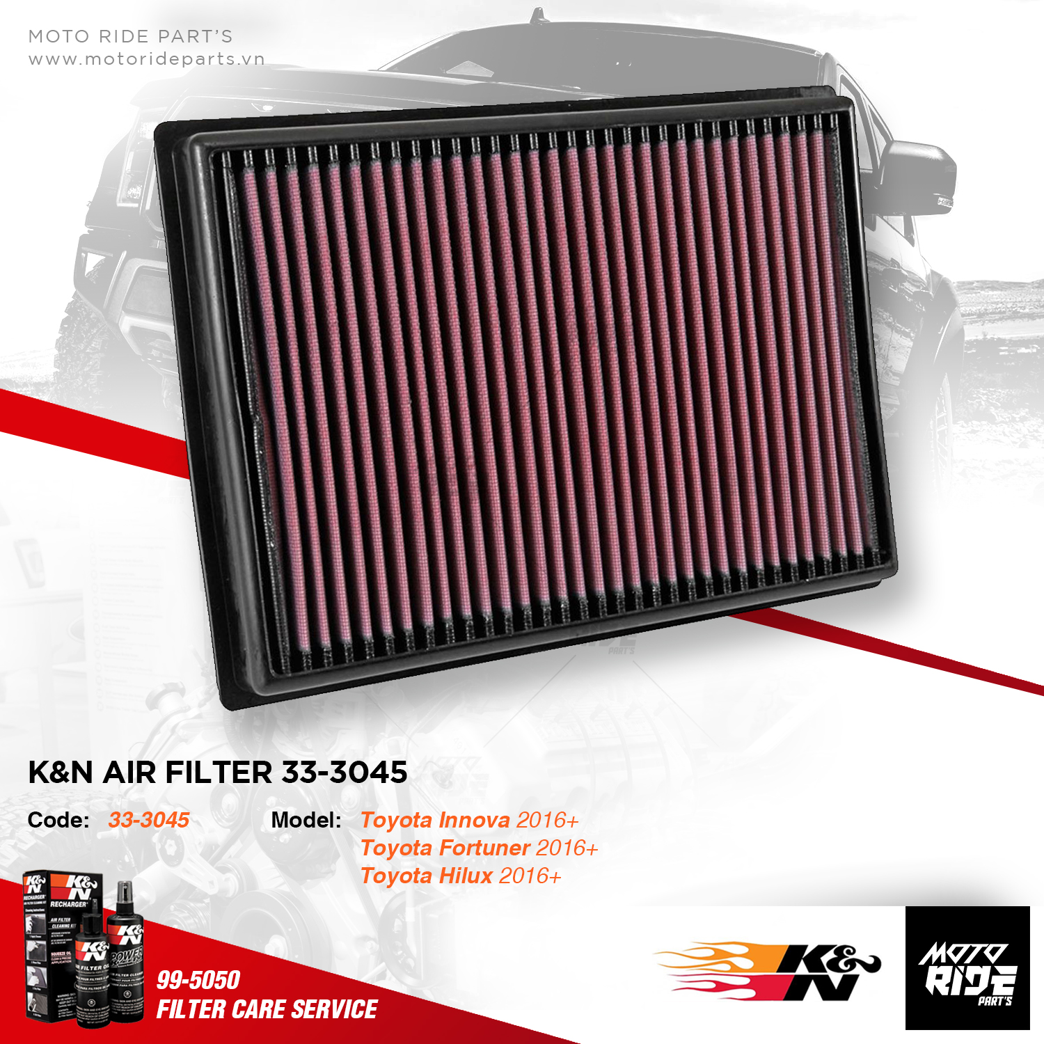 K&n 33-3045 lọc gió toyota innova, toyota fortuner, toyota hilux