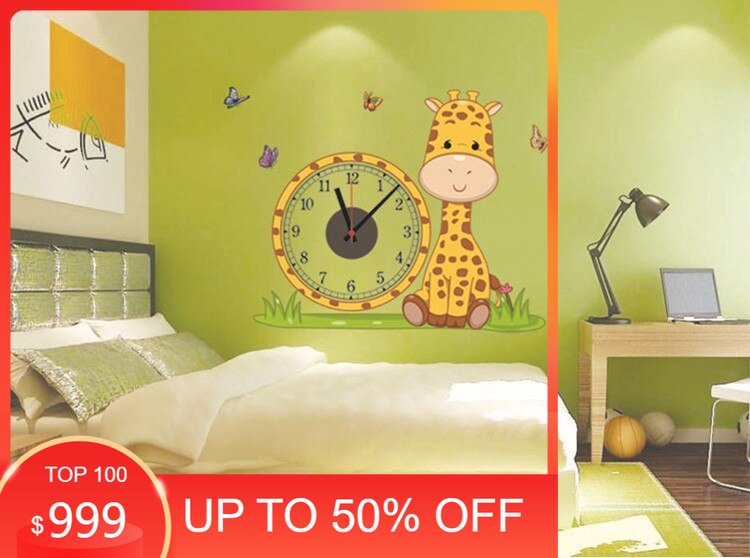 Đồng Hồ kèm decal trang trí hình con hươu cao cổ