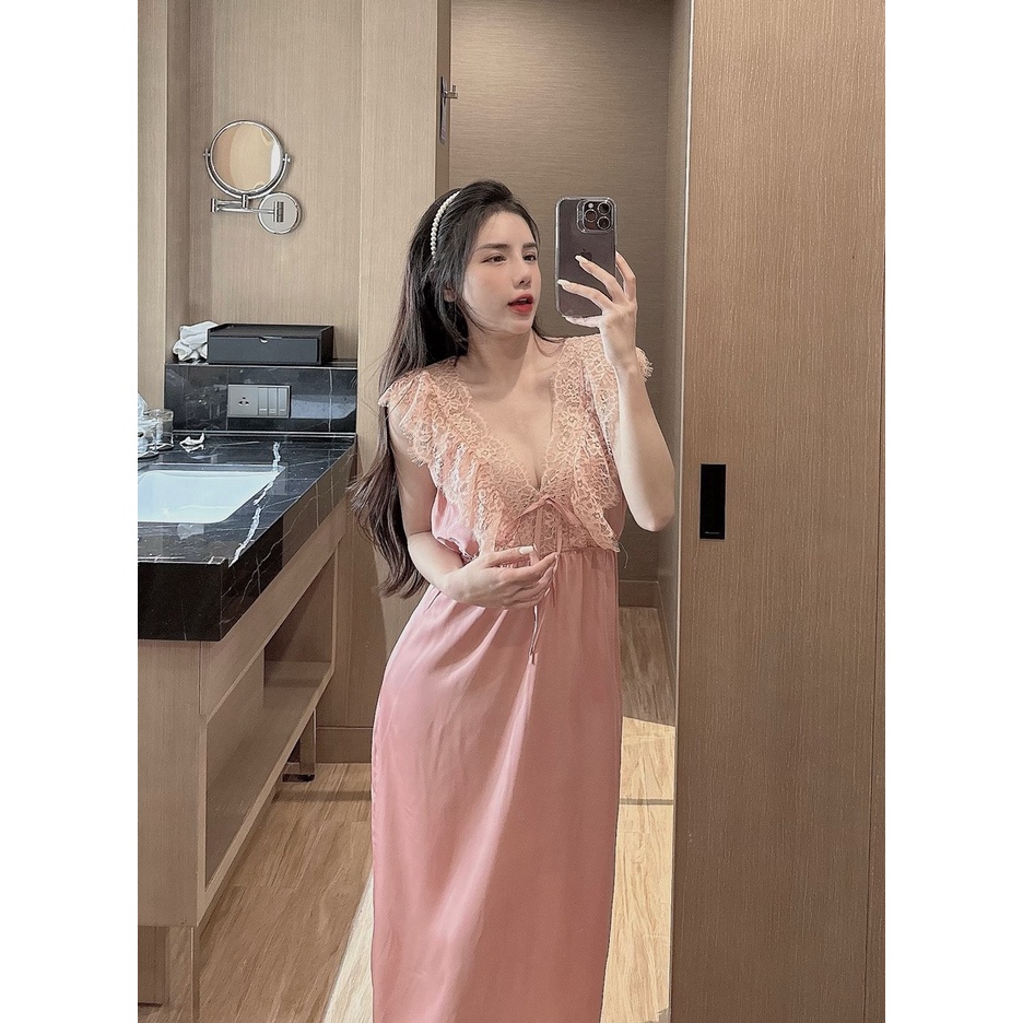 Váy Ngủ Cánh Tiên Ren Sexy, Váy Ngủ Lụa Cao Cấp Dáng Dài Freesize