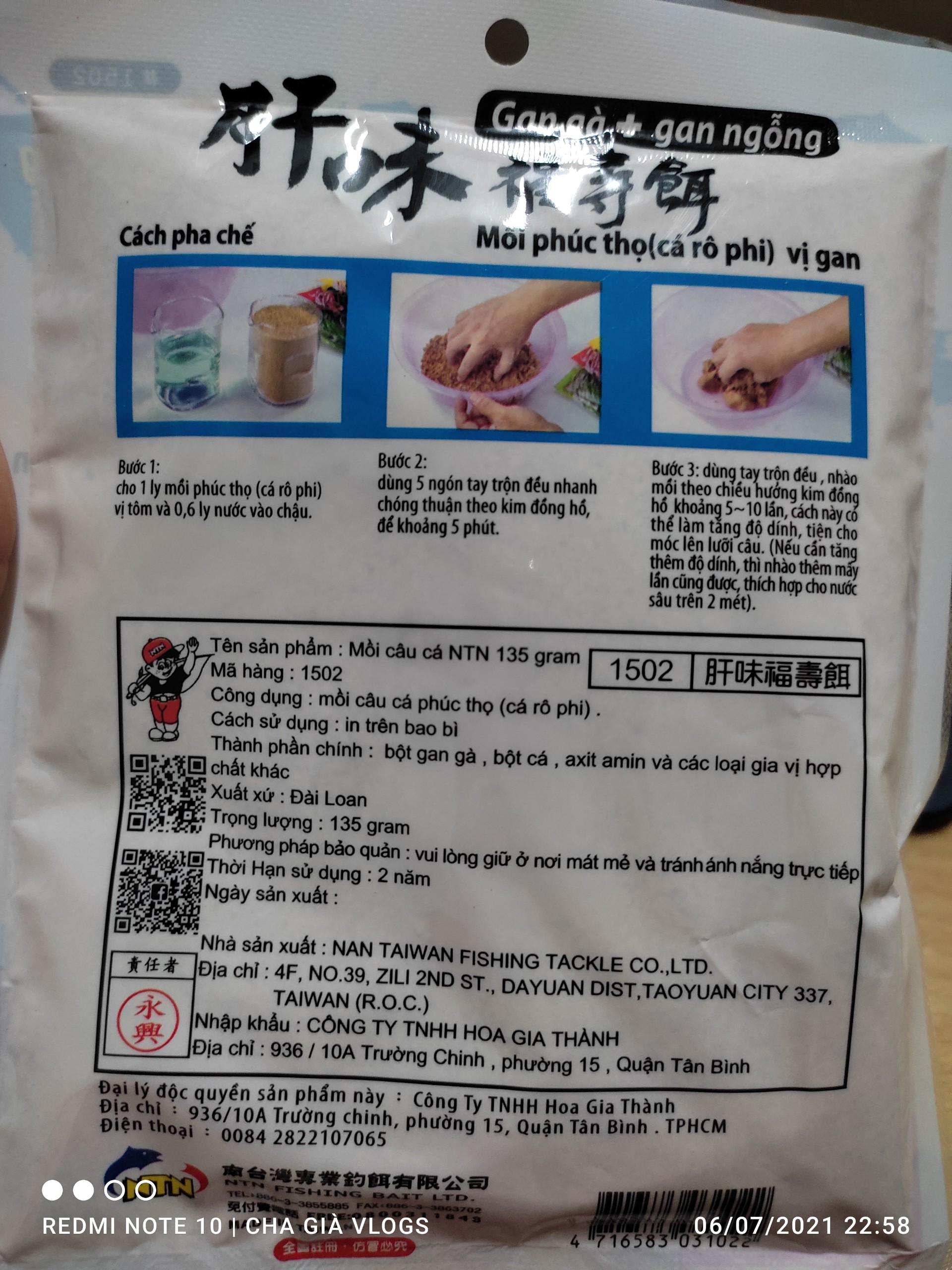 MỒI CÂU BỘT NTN RÔ PHI GAN 1502 CHUYÊN RÔ PHI