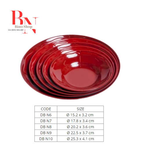 Dĩa Nhựa Melamine Sâu Lòng 2 Lớp Đỏ Đen