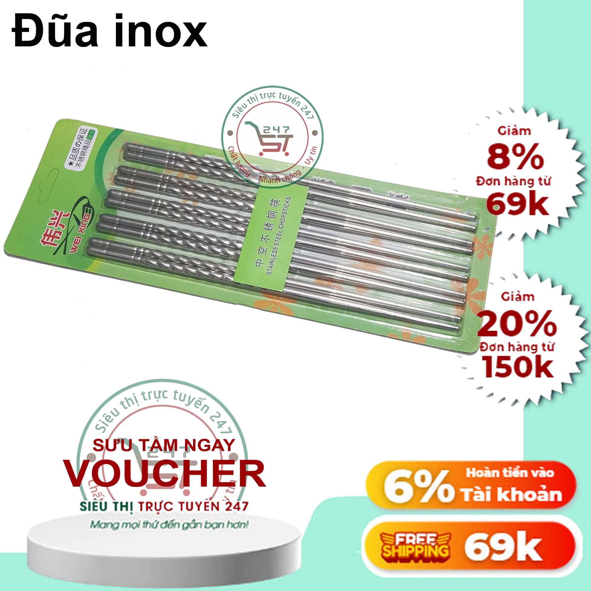 Đũa inox chịu lực bền chắc dùng ăn cơm tiện lợi đồ dùng nhà bếp giá rẻ