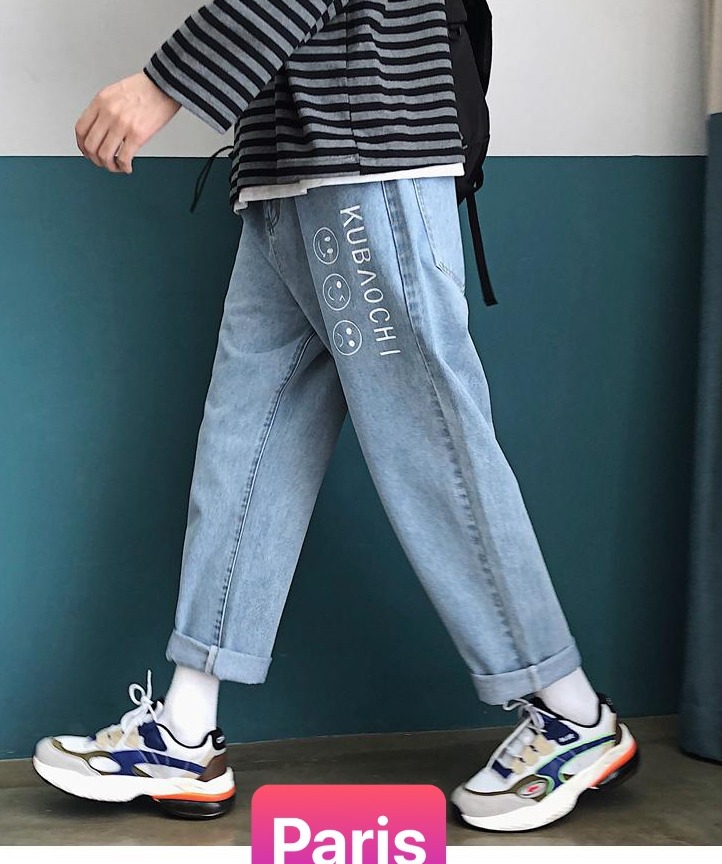 QUẦN BAGGY JEAN NAM CHẤT BÒ XANH XÁM ỐNG RỘNG DÀI THÊU KUBAOCHI XÌ TEEN HÈ HÀN QUỐC - PARIS FASHION