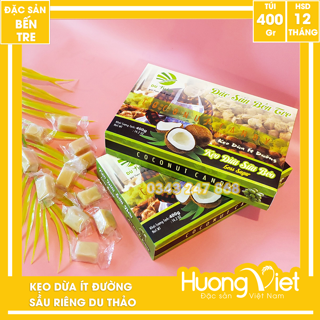 Kẹo dừa nguyên chất ít đường Du Thảo 400gr